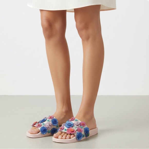 Kate Spade Skye Floral Leather Pool Slide Sandals Size 8.5 - Picture 2 of 10